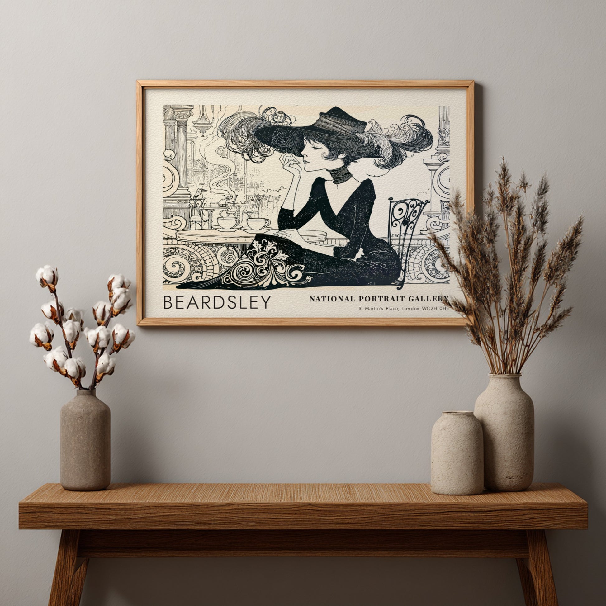 Wall art poster featuring Aubrey Beardsley's The Wagnerites in black and white ink style.