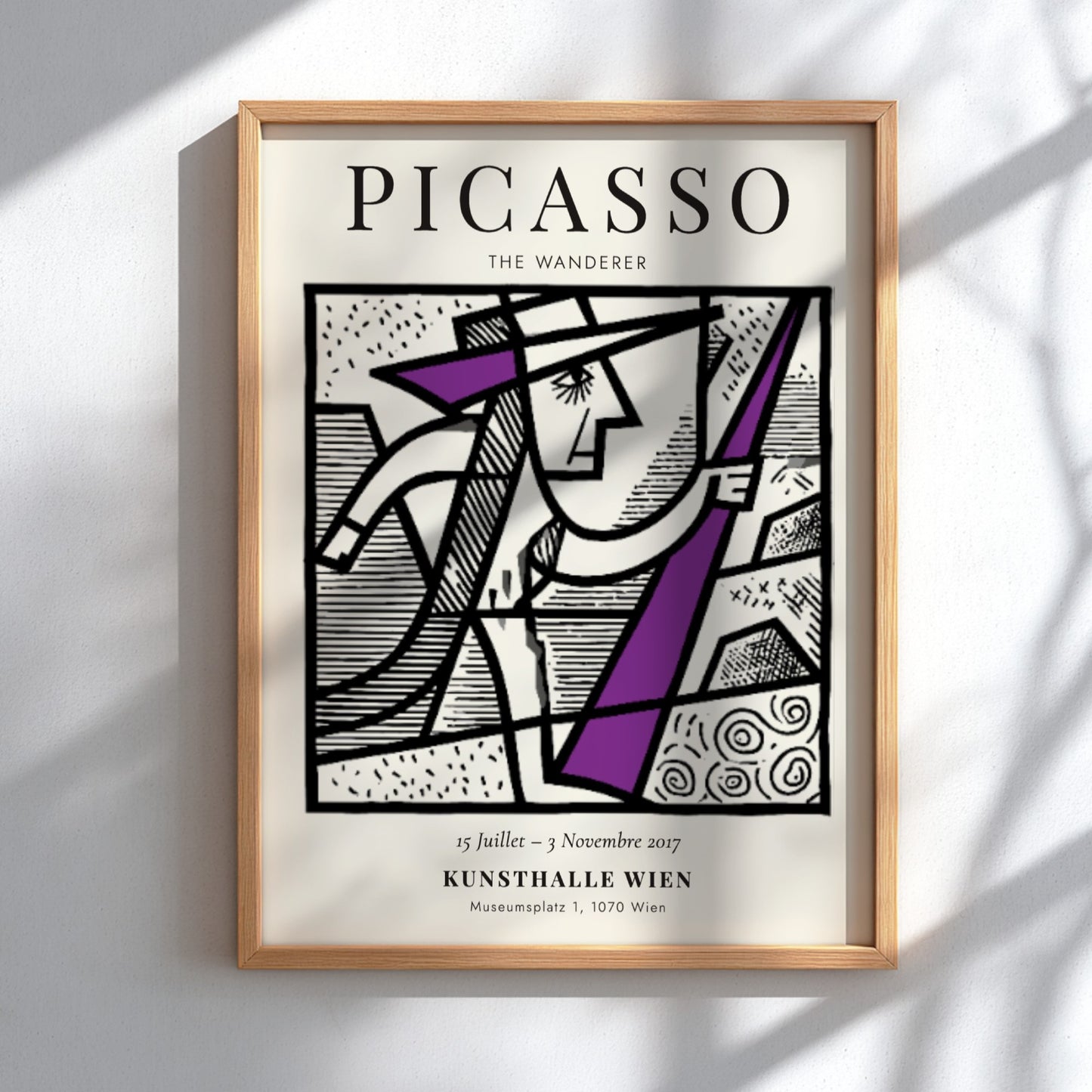 Picasso inspired poster featuring a minimalist figure in bold colors and geometric shapes