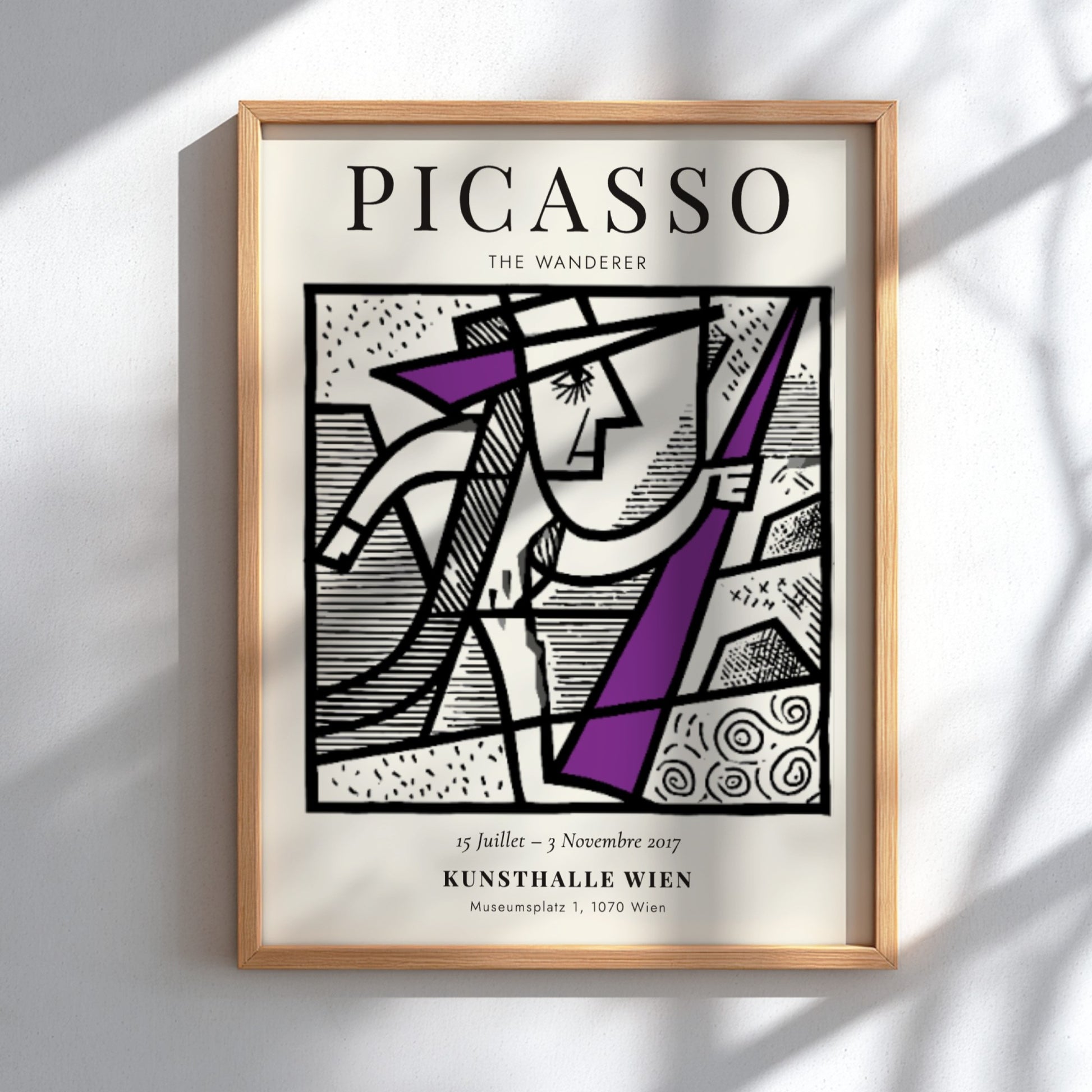 Picasso inspired poster featuring a minimalist figure in bold colors and geometric shapes