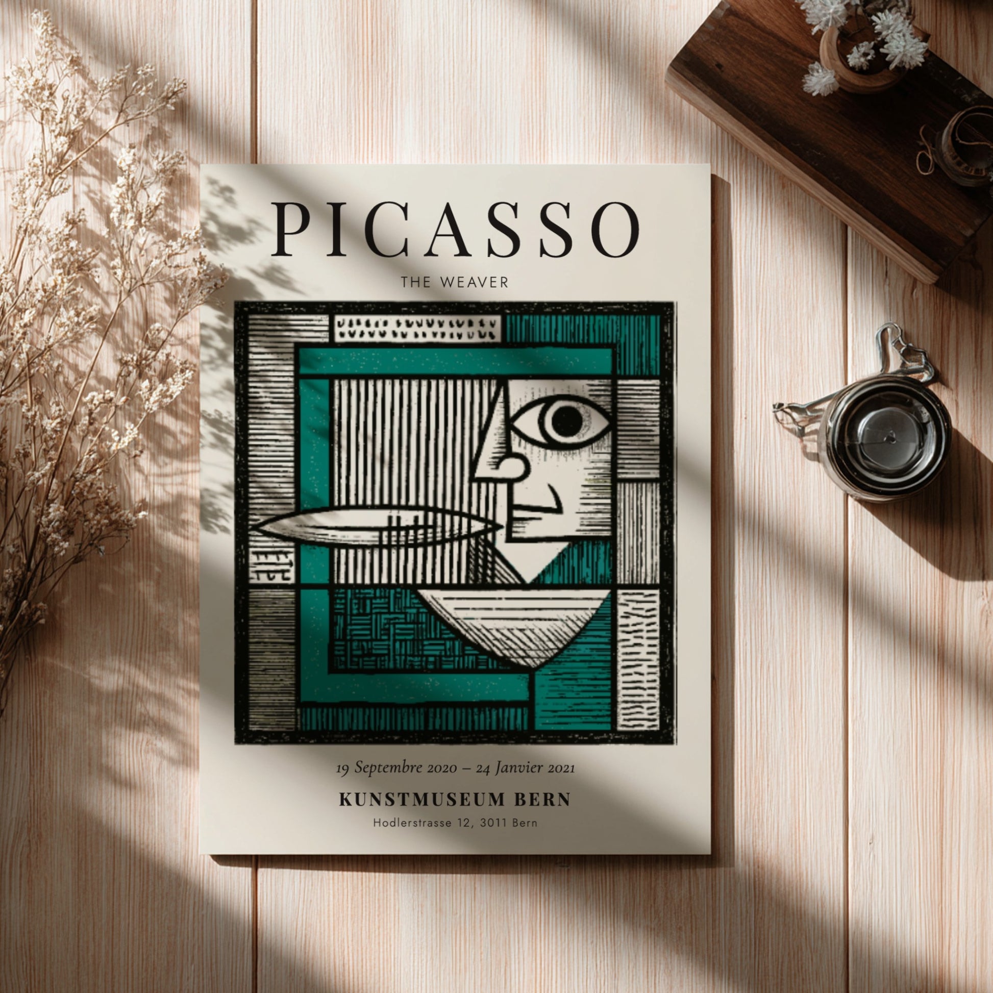 Picasso inspired poster featuring The Weaver in vibrant colors and geometric shapes