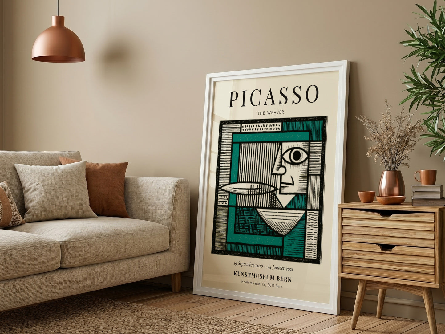 Picasso inspired poster featuring The Weaver in vibrant colors and geometric shapes