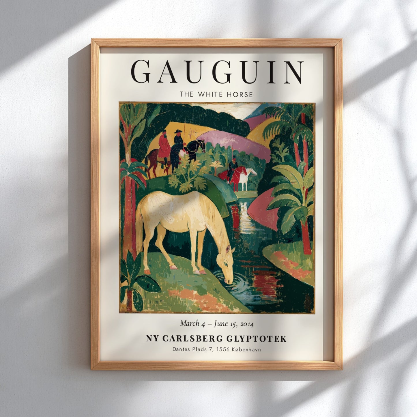 Gauguin exhibition poster featuring The White Horse in vibrant colors and lush landscape