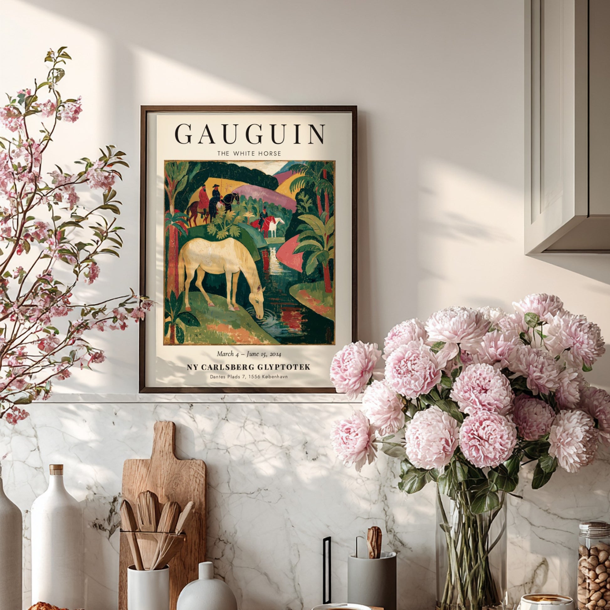 Gauguin exhibition poster featuring The White Horse in vibrant colors and lush landscape