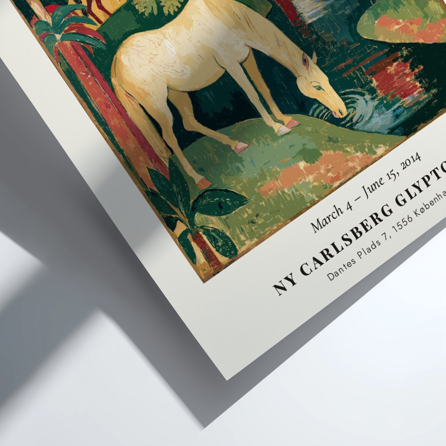 Gauguin exhibition poster featuring The White Horse in vibrant colors and lush landscape