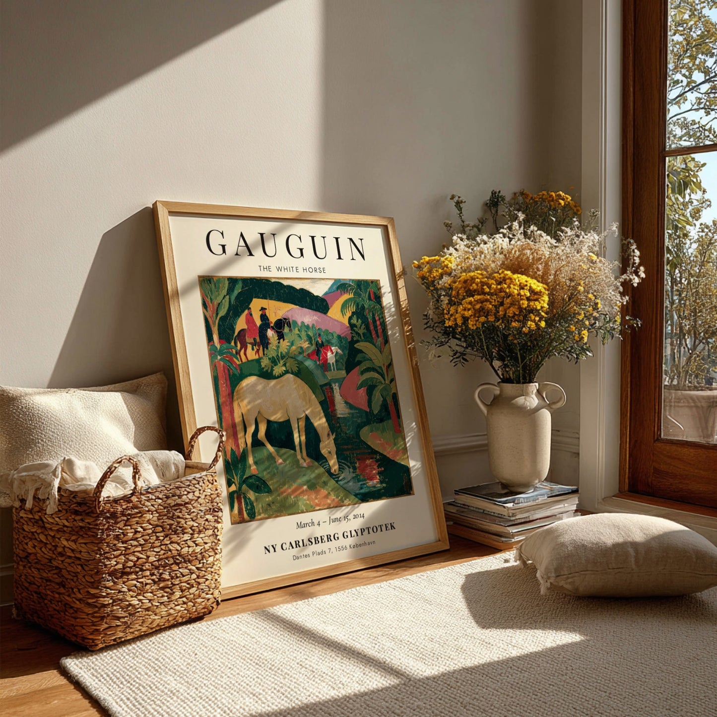 Gauguin exhibition poster featuring The White Horse in vibrant colors and lush landscape