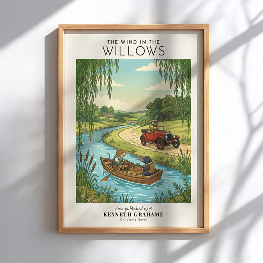 Poster of The Wind in the Willows featuring Toad driving and friends boating along river.