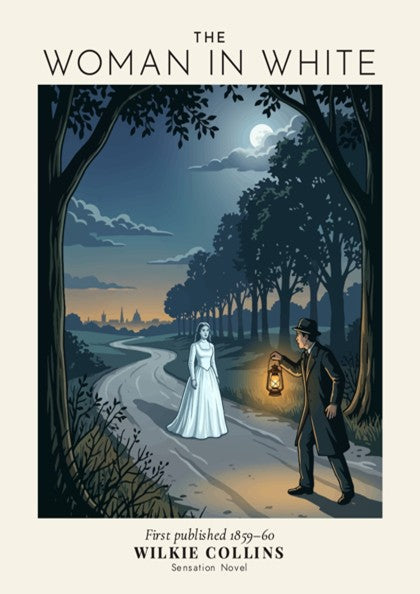 Poster of a man with a lantern encountering a woman in white at night