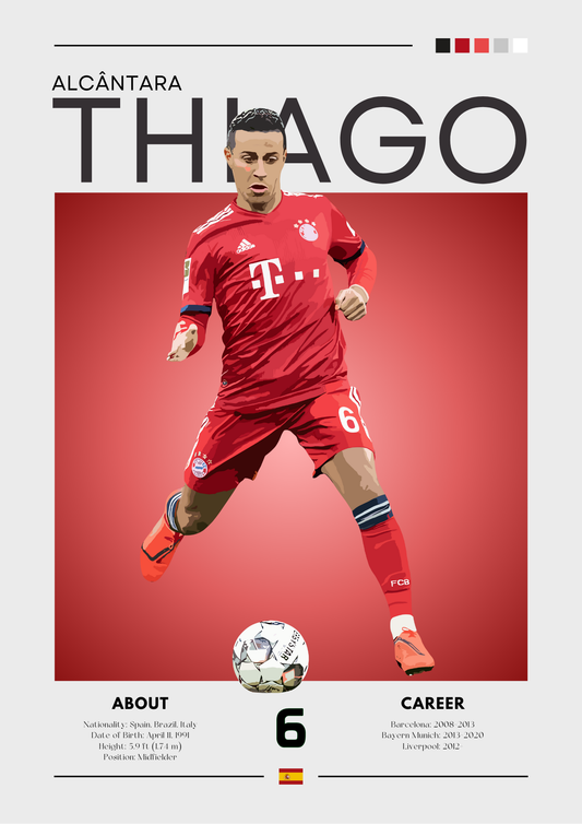 Soccer player in red uniform with Bayern Munich logo on a red background