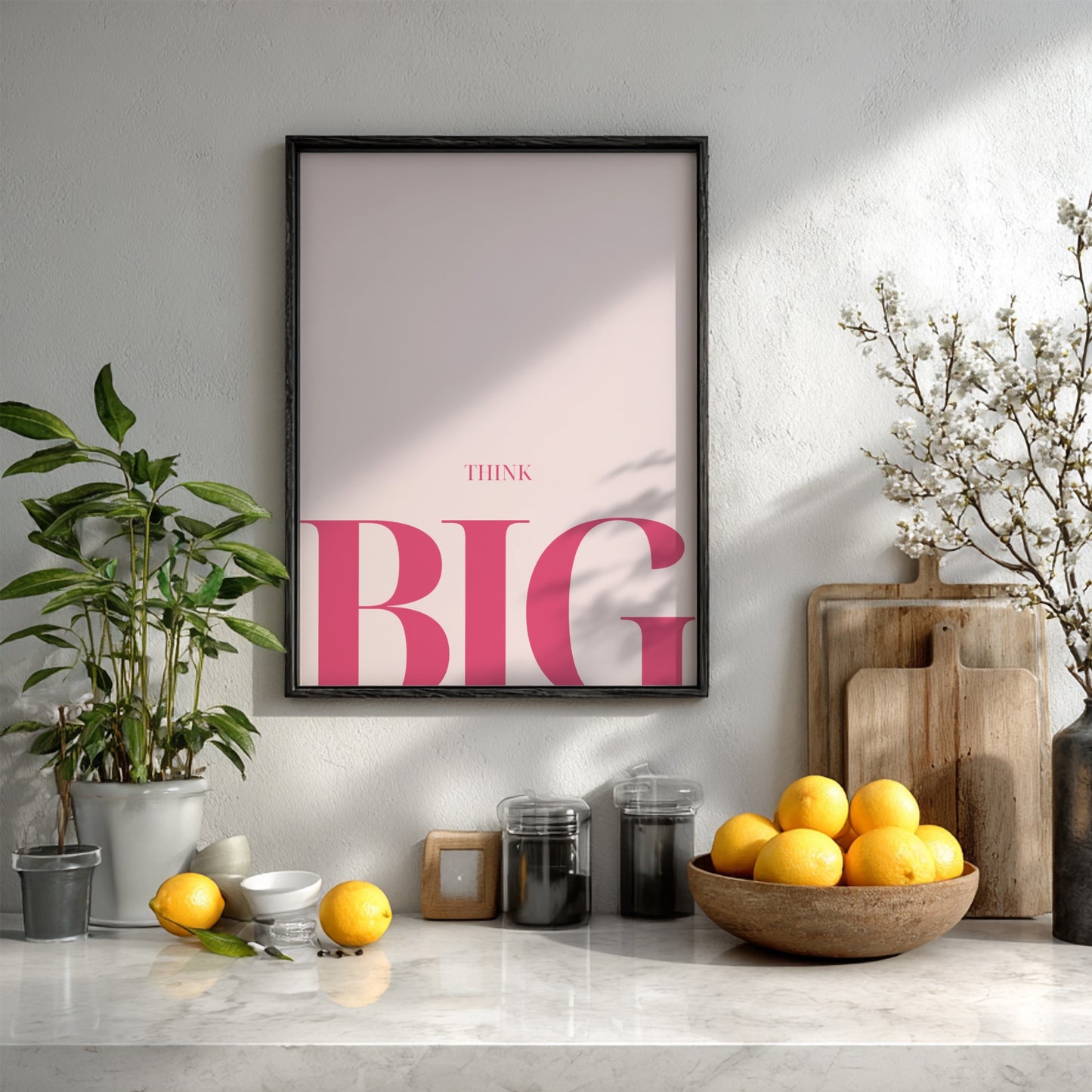 Think Big: Pink - Modern Minimalist Motivational Wall Art