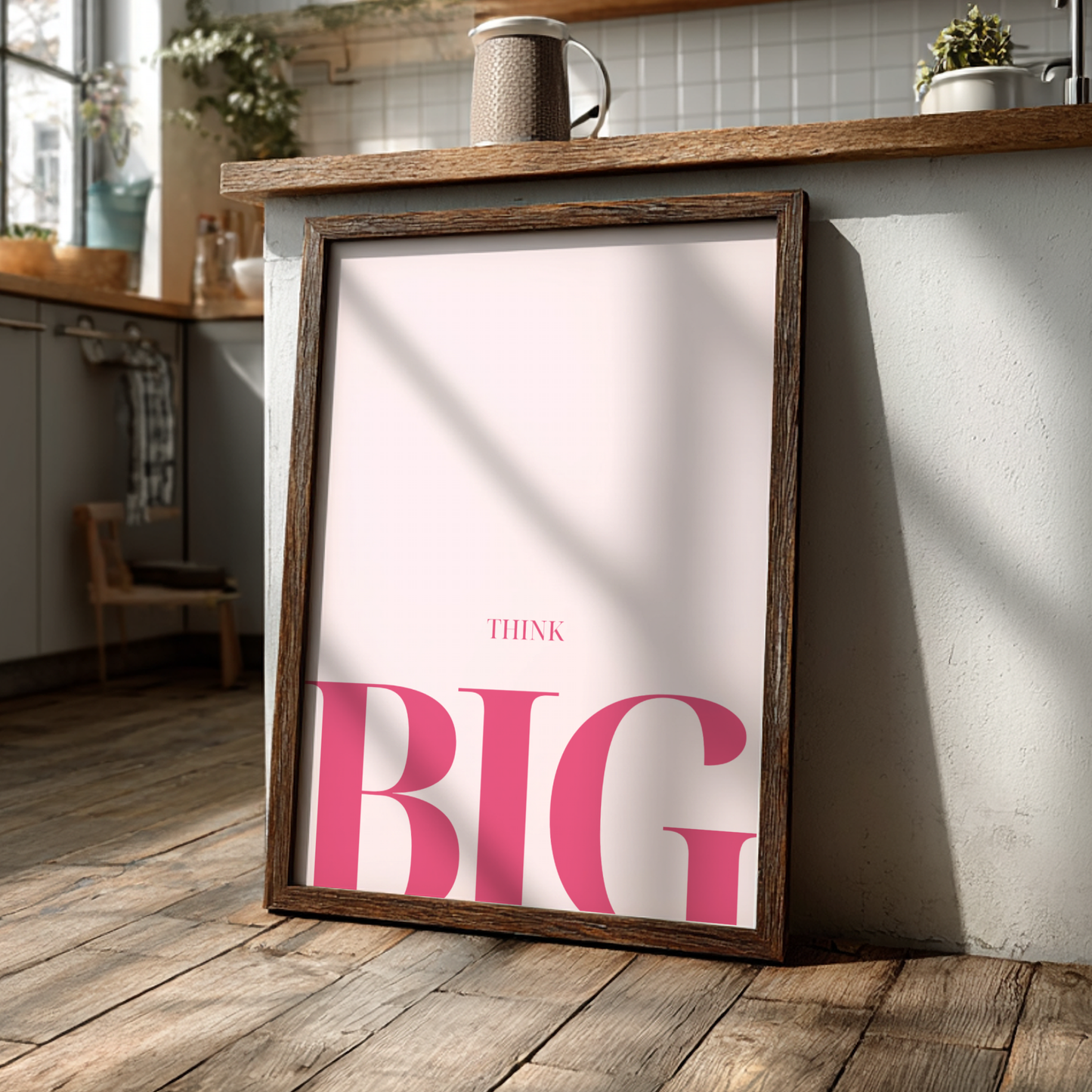 Think Big: Pink - Modern Minimalist Motivational Wall Art