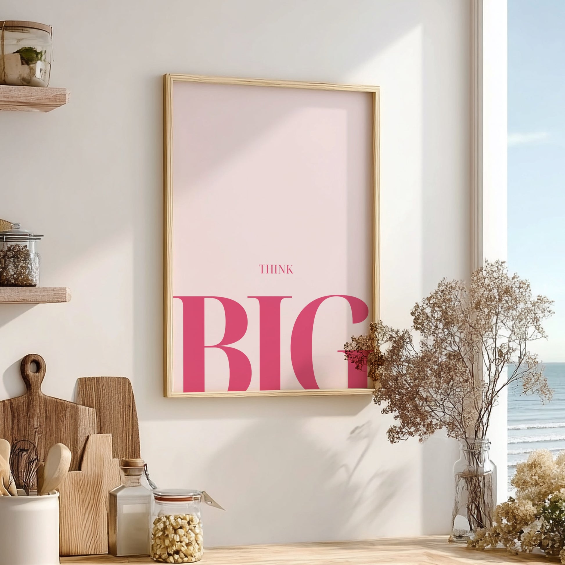 Think Big: Pink - Modern Minimalist Motivational Wall Art