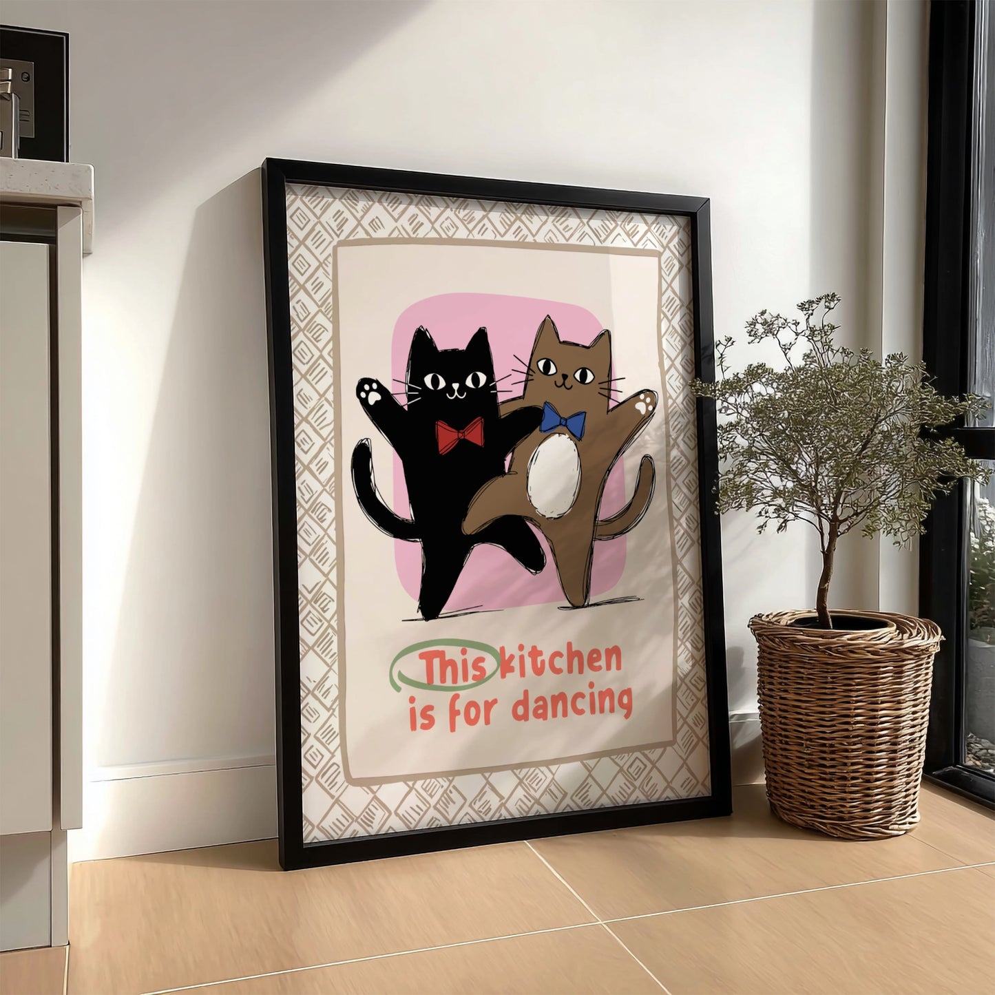 This Kitchen is for Dancing Cats Poster - Fun Black Cat Wall Art Print