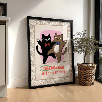 This Kitchen is for Dancing Cats Poster - Fun Black Cat Wall Art Print