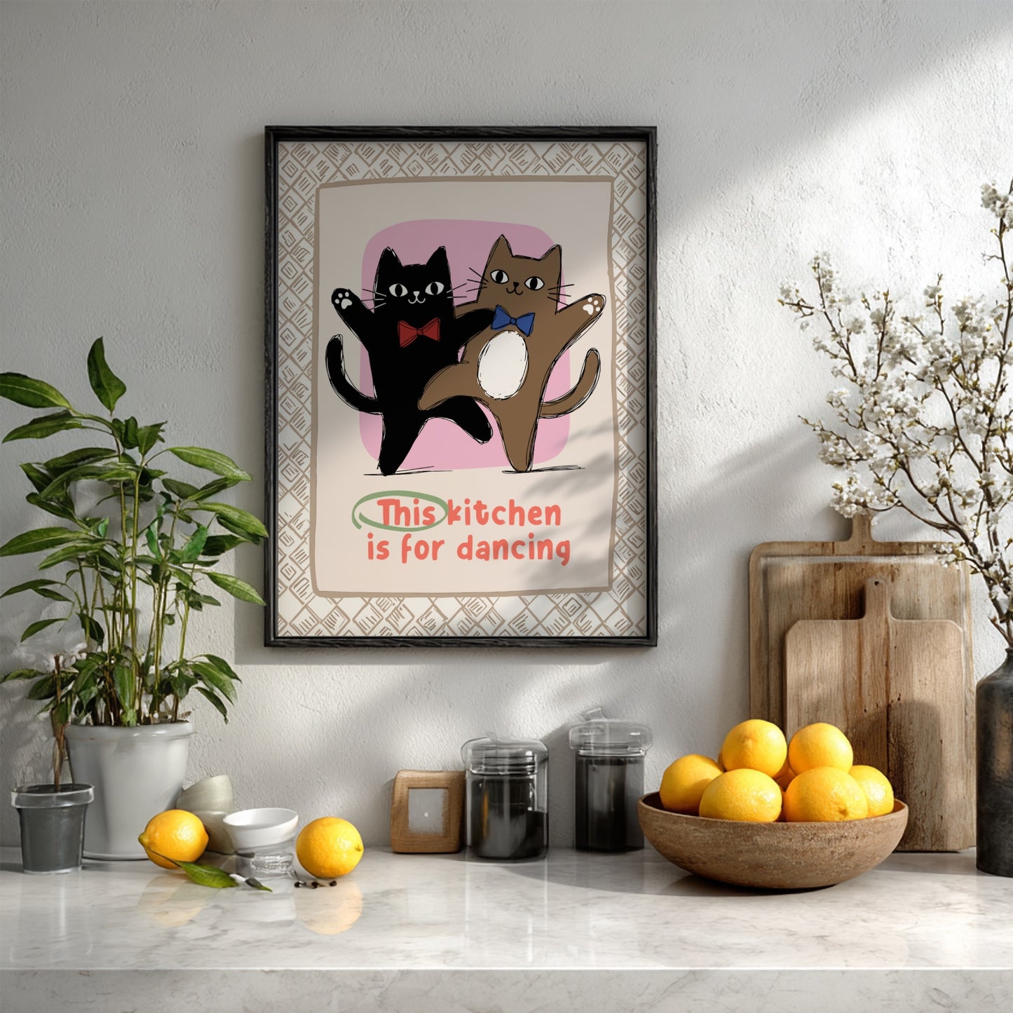 This Kitchen is for Dancing Cats Poster - Fun Black Cat Wall Art Print