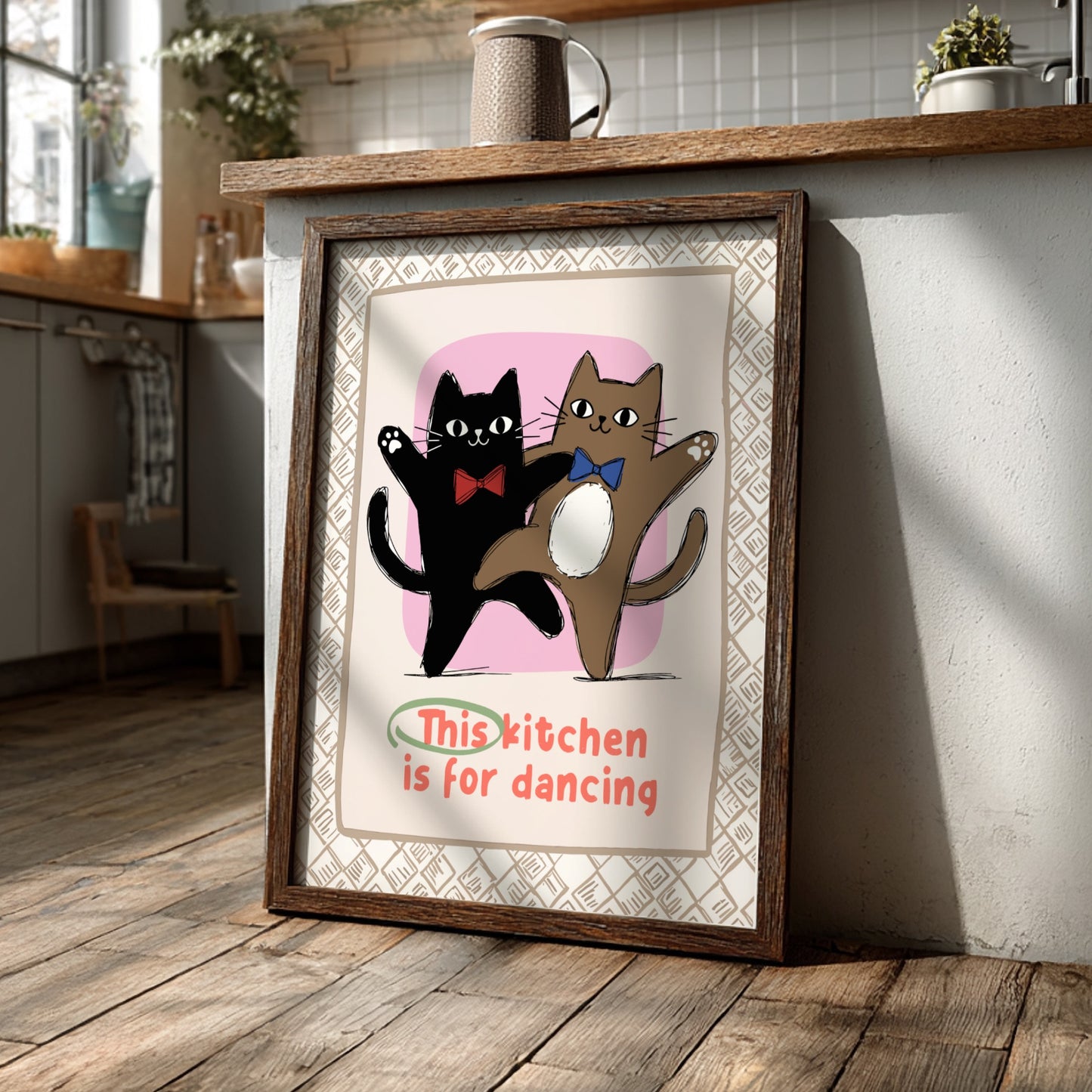 This Kitchen is for Dancing Cats Poster - Fun Black Cat Wall Art Print