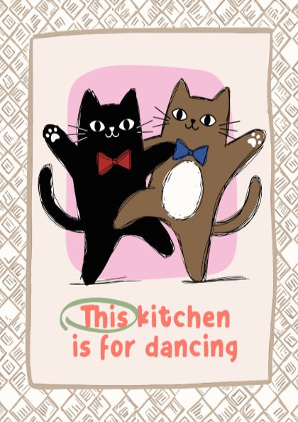 This Kitchen is for Dancing Cats Poster - Fun Black Cat Wall Art Print
