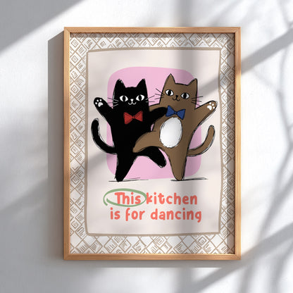 This Kitchen is for Dancing Cats Poster - Fun Black Cat Wall Art Print