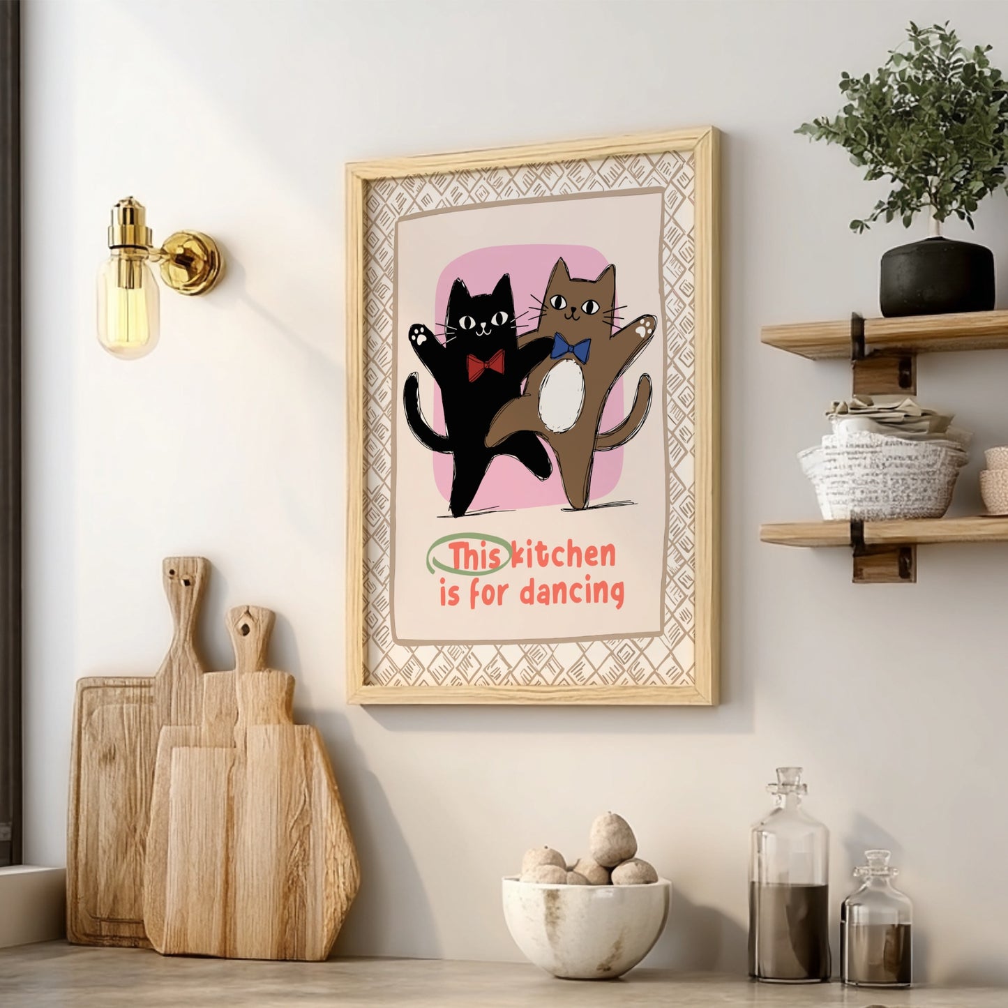 This Kitchen is for Dancing Cats Poster - Fun Black Cat Wall Art Print