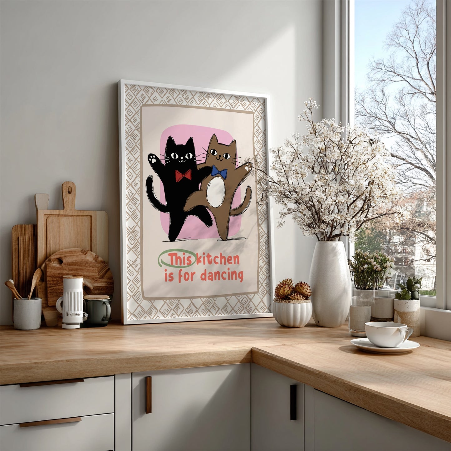 This Kitchen is for Dancing Cats Poster - Fun Black Cat Wall Art Print