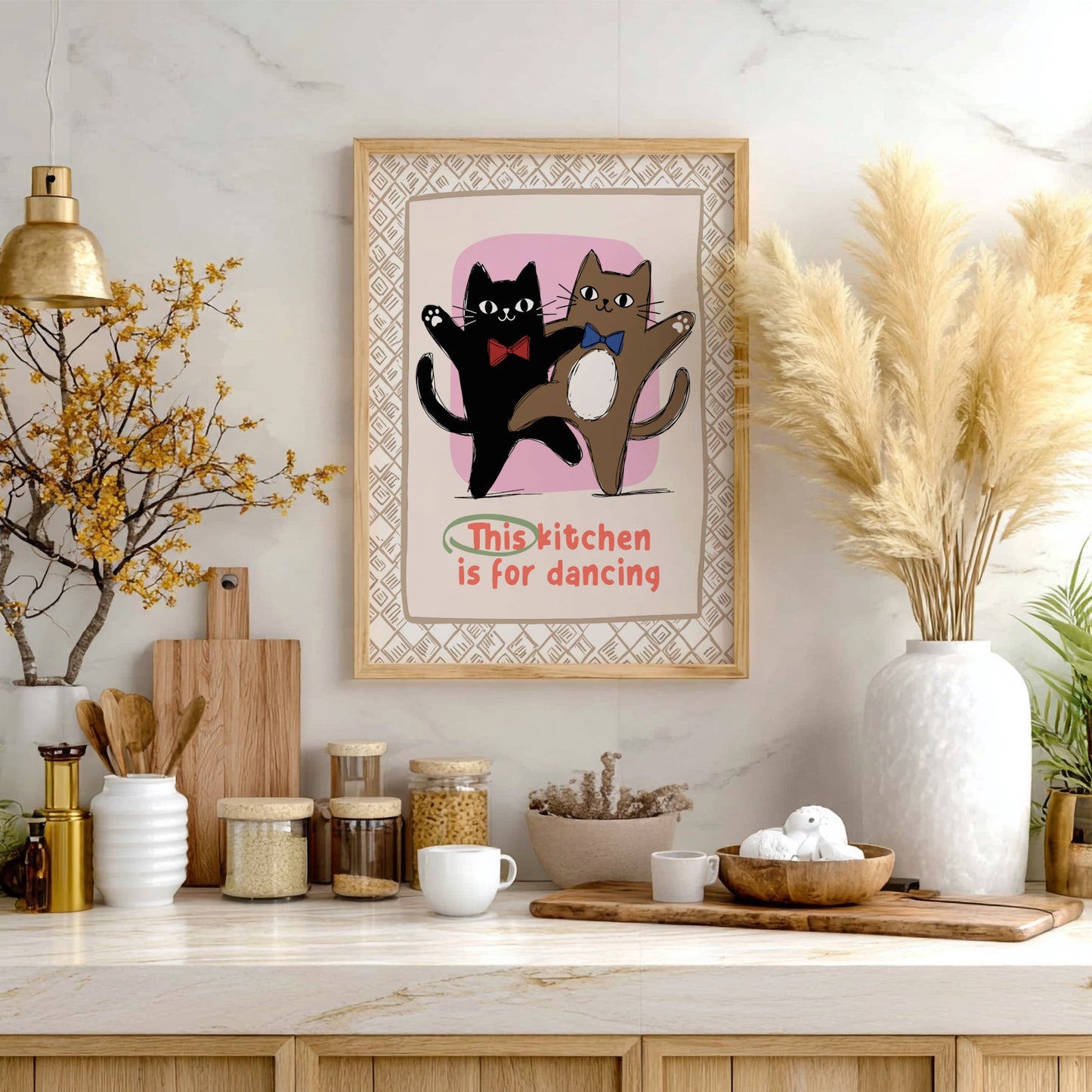 This Kitchen is for Dancing Cats Poster - Fun Black Cat Wall Art Print