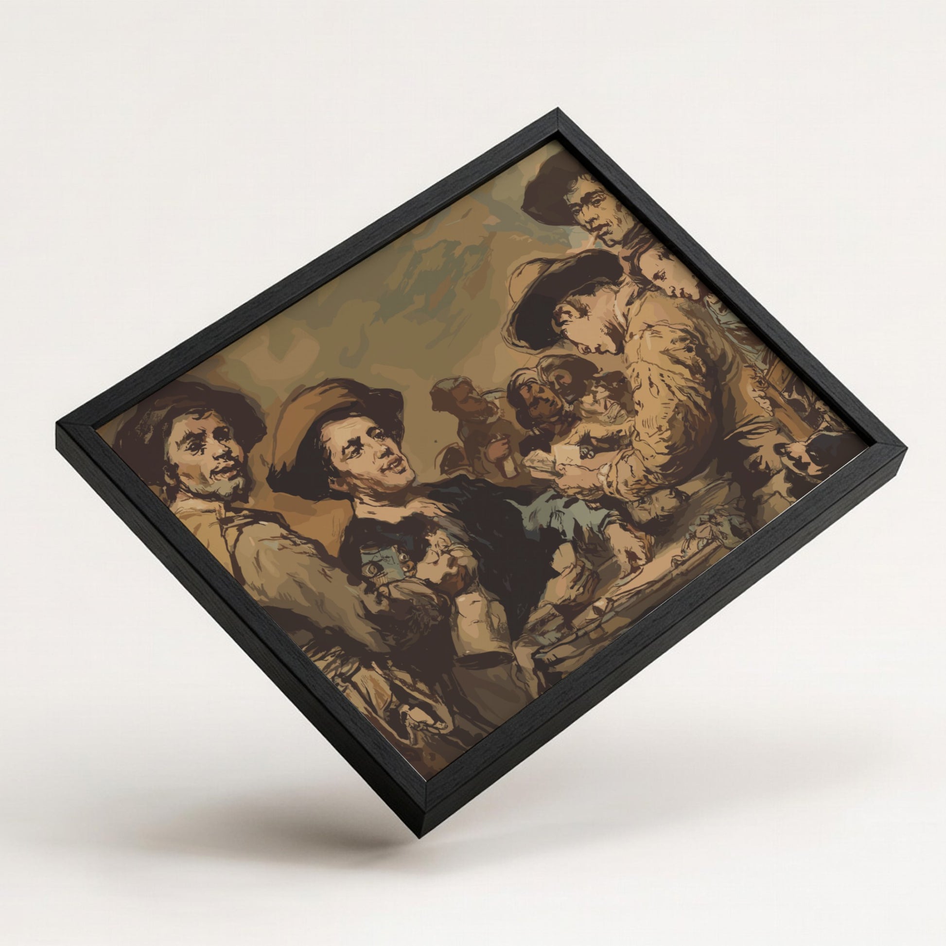 Vintage French drawing of men playing cards, titled "Card Players" by Théodule-Augustin Ribot.