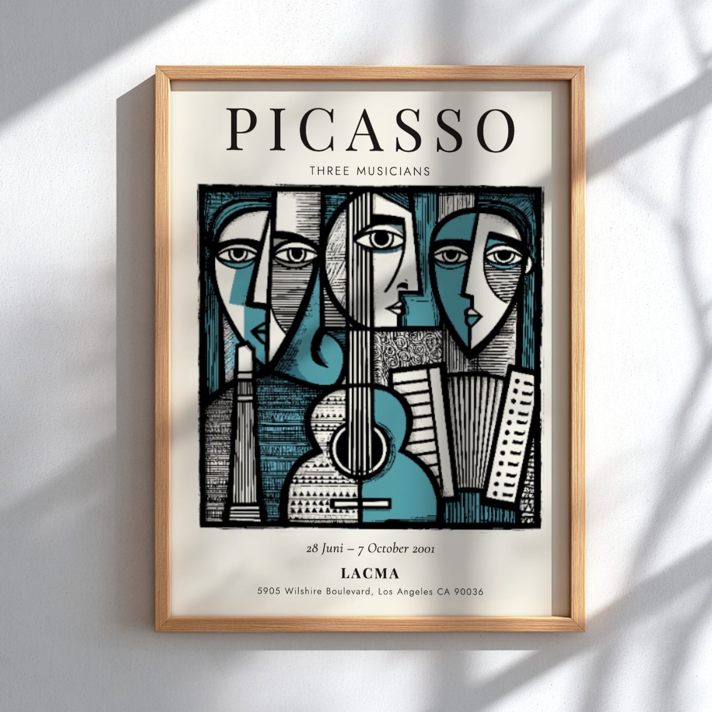 Picasso inspired poster featuring Three Musicians in bold colors and geometric shapes