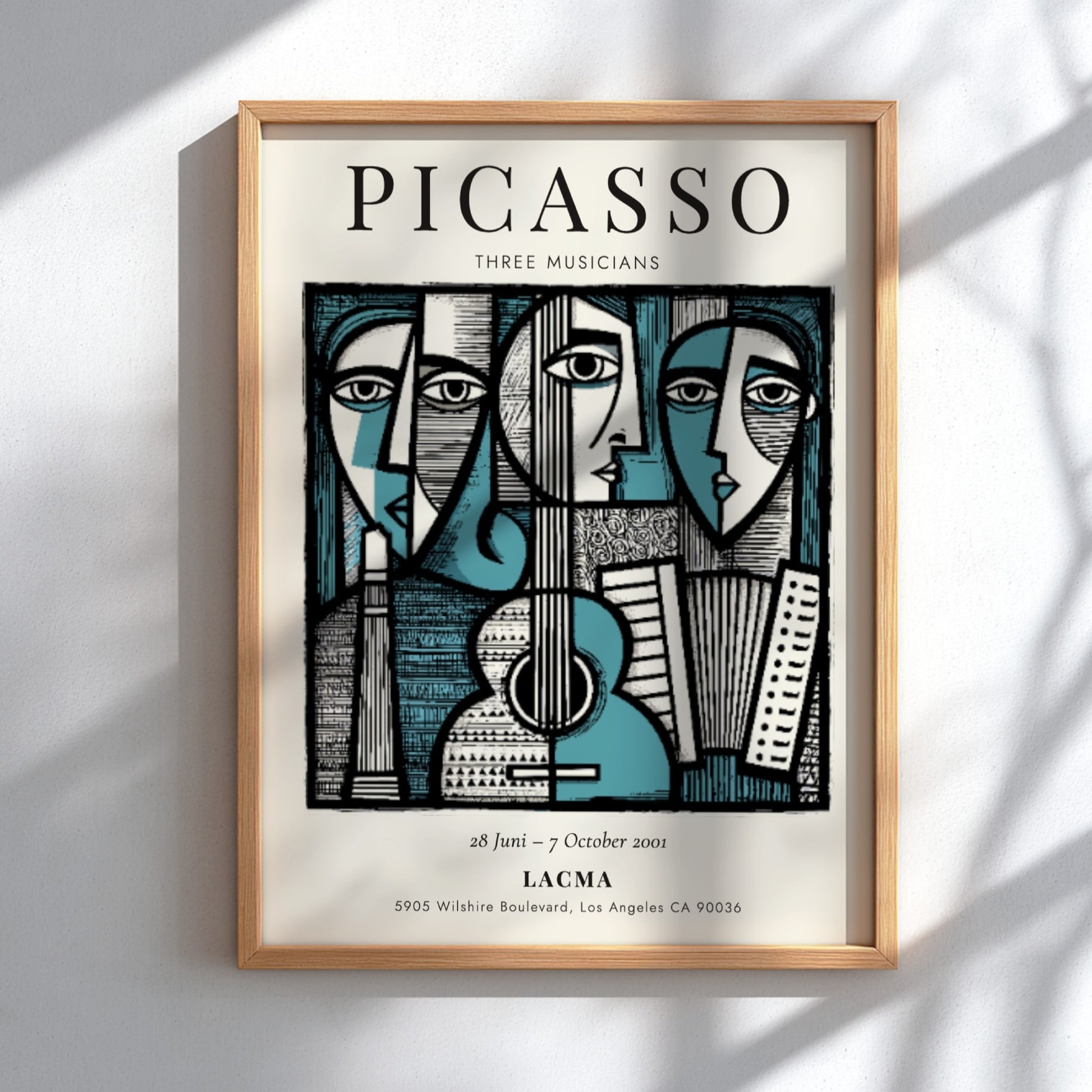 Picasso inspired poster featuring Three Musicians in bold colors and geometric shapes