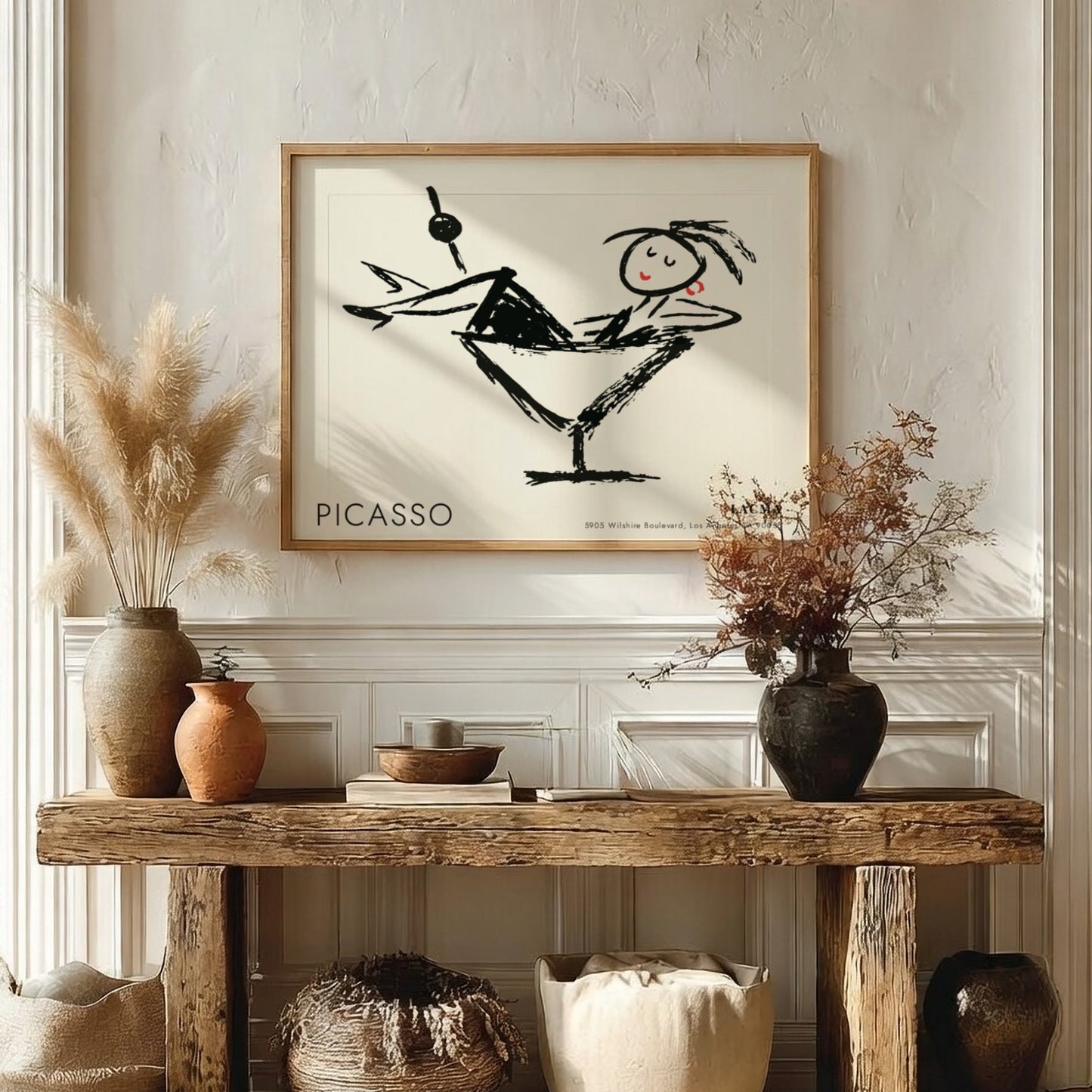 Pablo Picasso poster featuring Three Musicians in bold colors and minimalist style