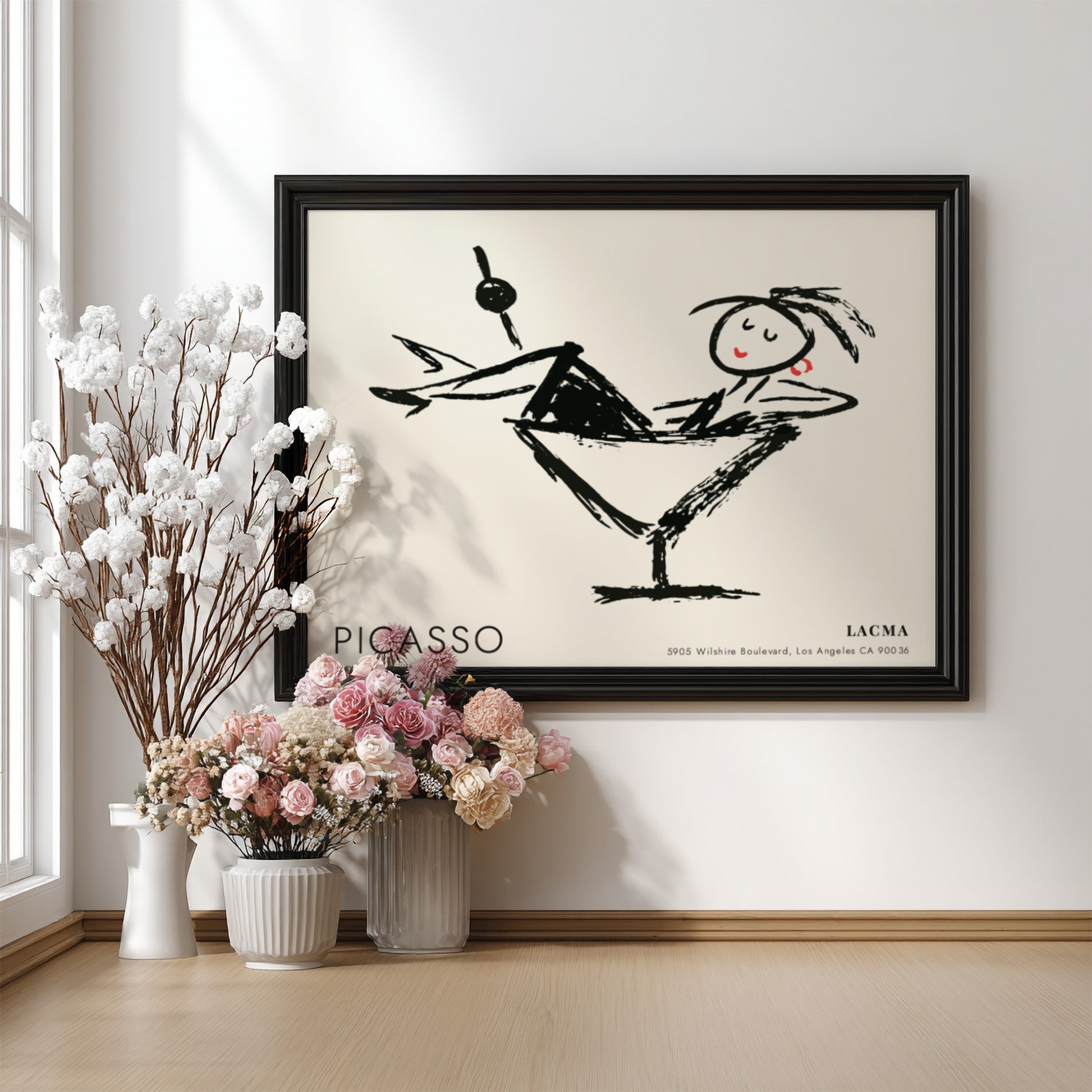 Pablo Picasso poster featuring Three Musicians in bold colors and minimalist style