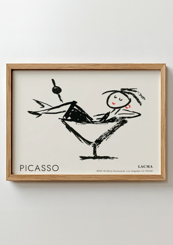 Wall art print featuring Three Musicians by Picasso in black and white with red accents, modern decor style.