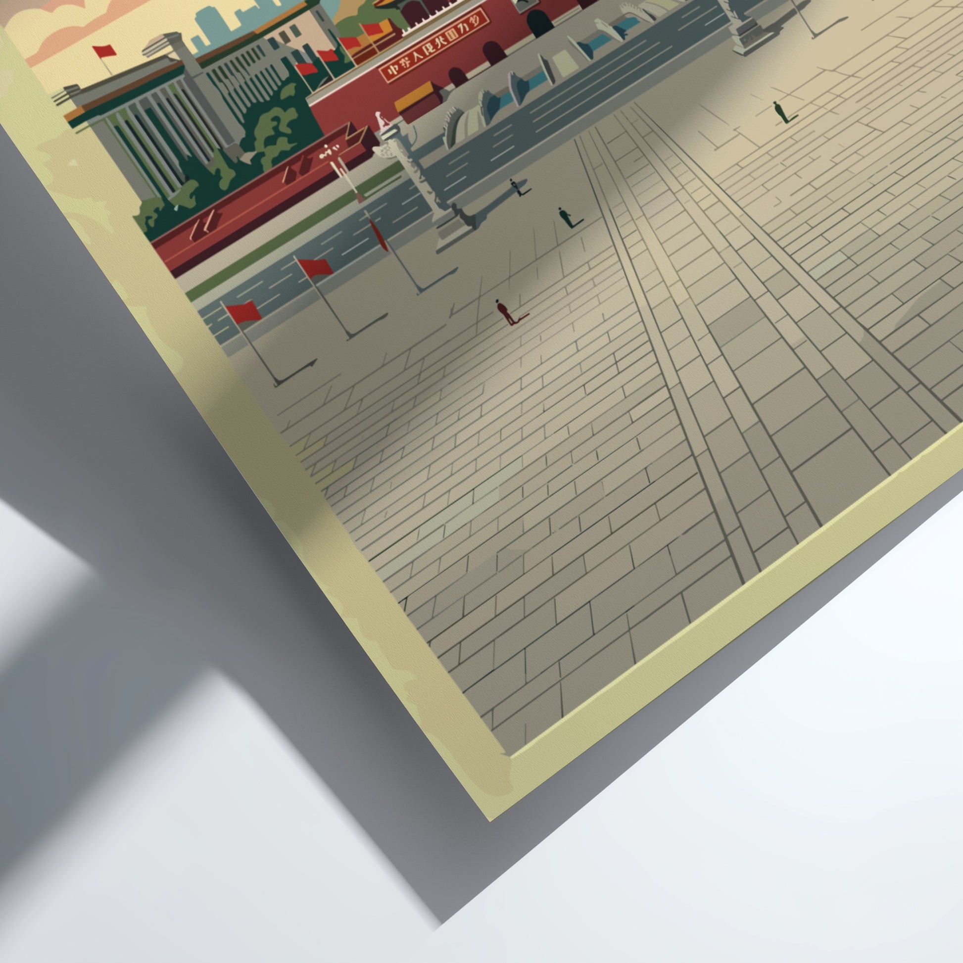 Tiananmen Square travel poster featuring vintage style and vibrant colors