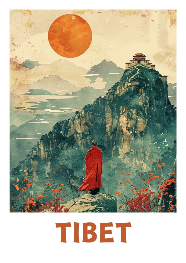 Asian TIBET TRAVEL POSTER - RETRO ARTWORK