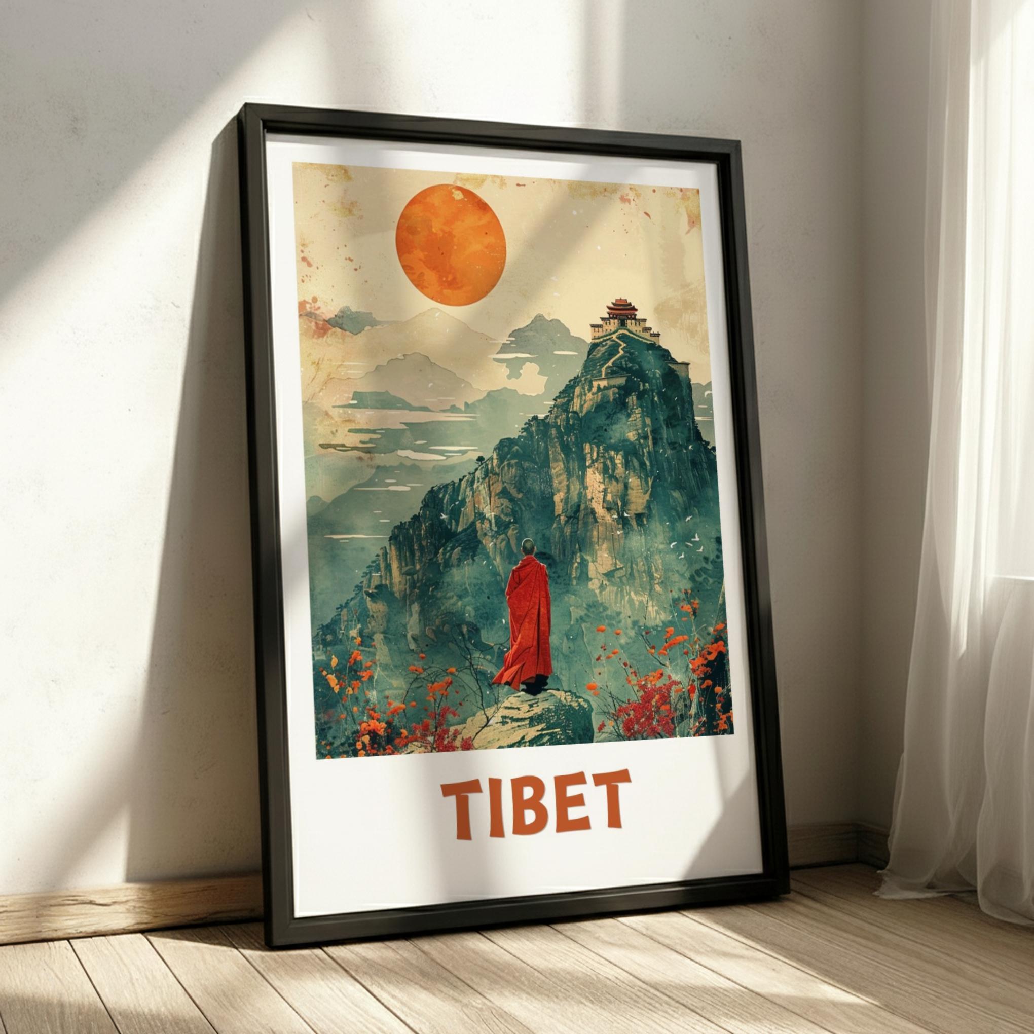 Asian TIBET TRAVEL POSTER - RETRO ARTWORK