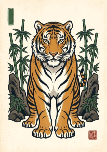 Tiger Bamboo Poster - Japanese Art Style Decor