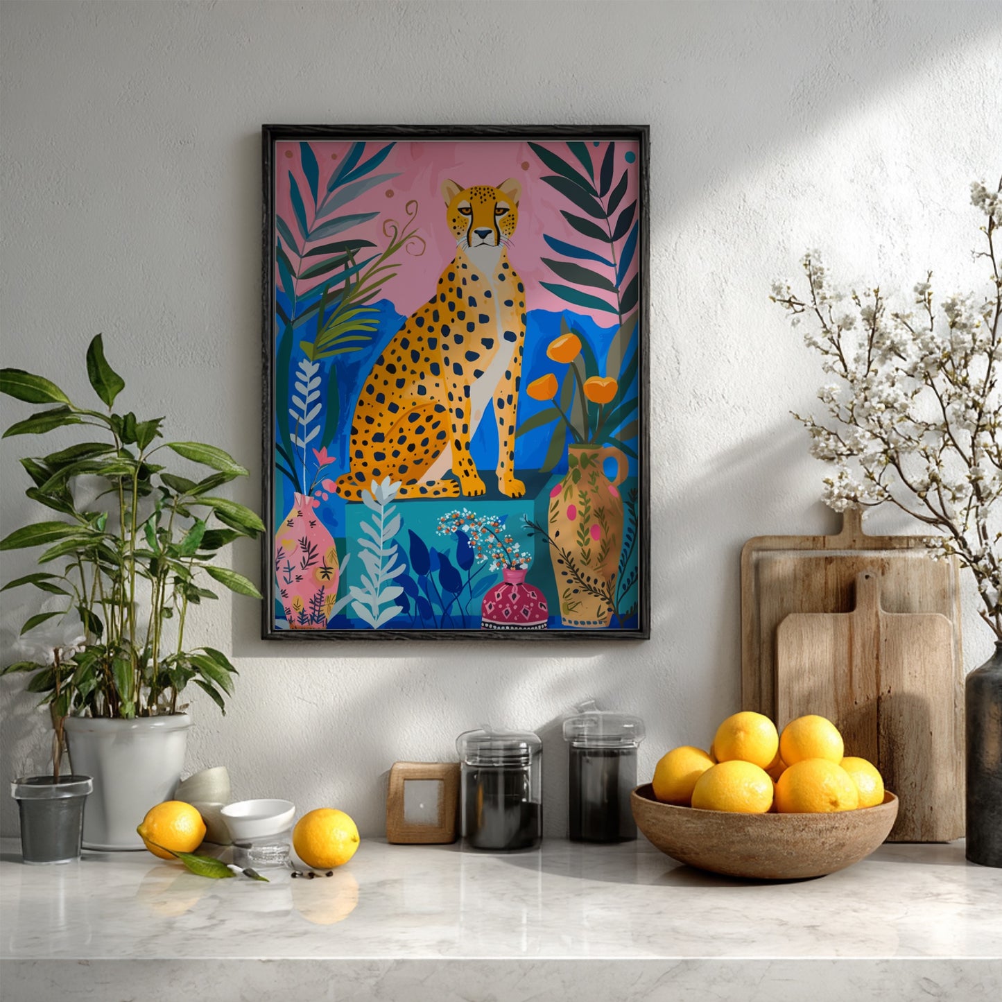 Secret Jungle Modern Art - The Tiger in the Garden Wall Print