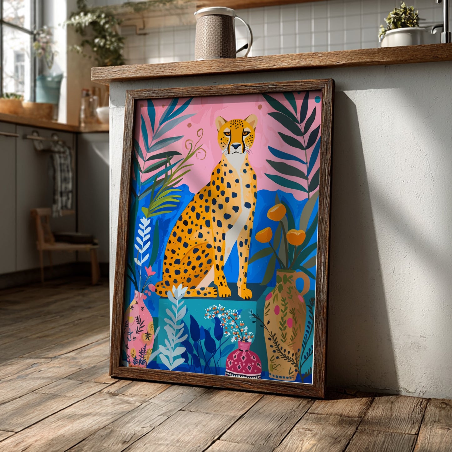 Secret Jungle Modern Art - The Tiger in the Garden Wall Print