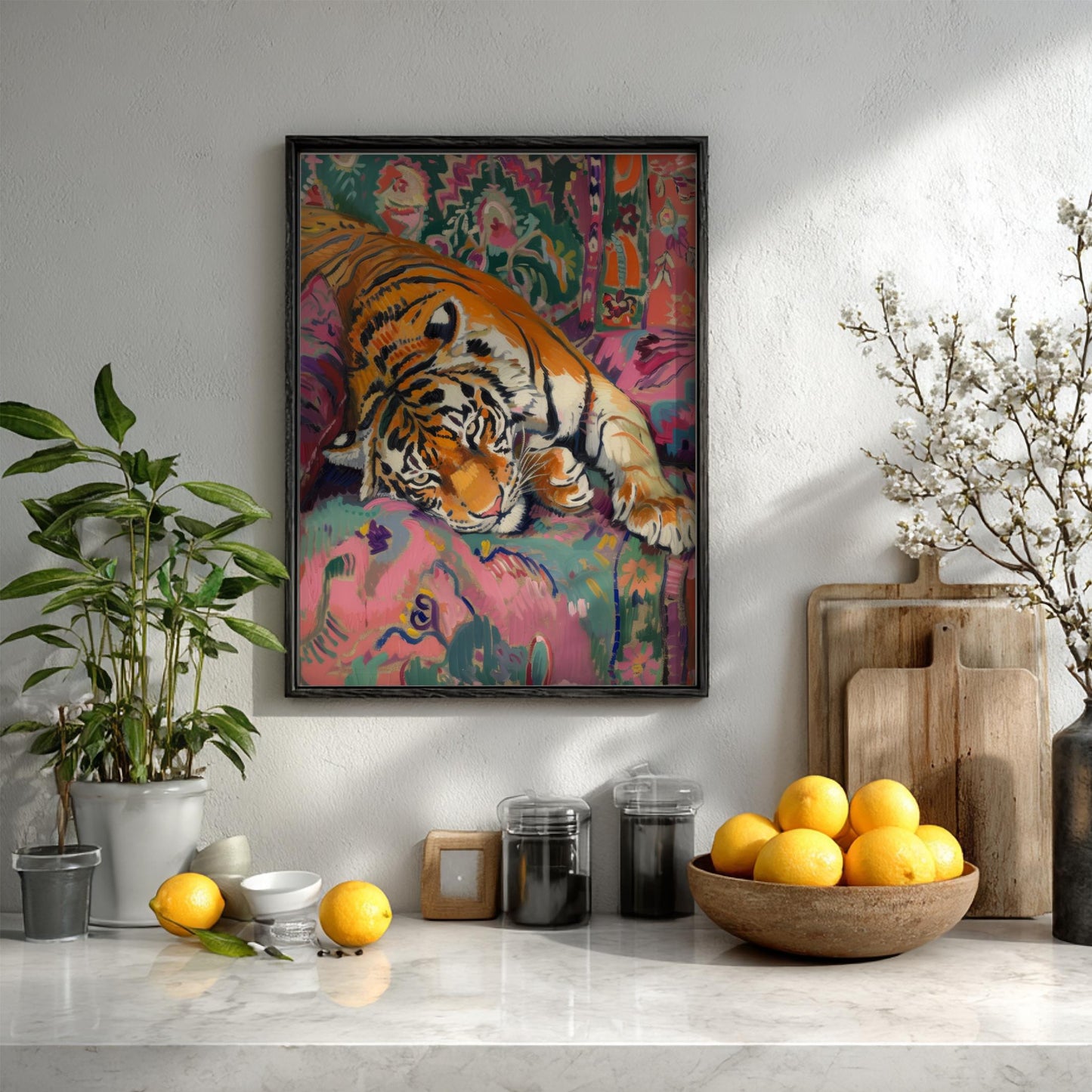 Wild Repose Modern Art - The Tiger on the Sofa Wall Print