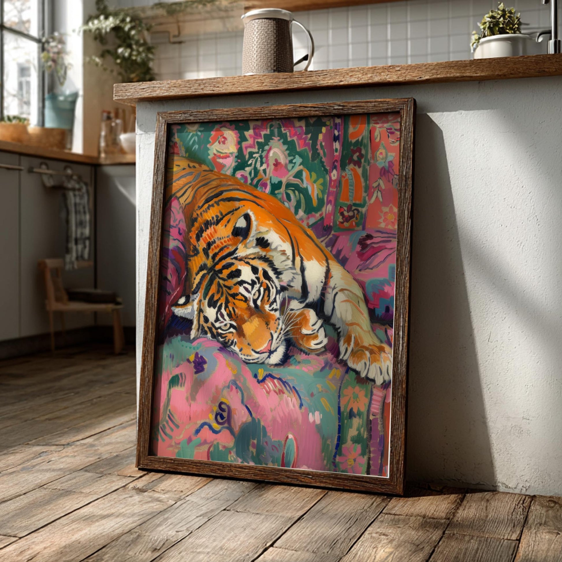 Wild Repose Modern Art - The Tiger on the Sofa Wall Print