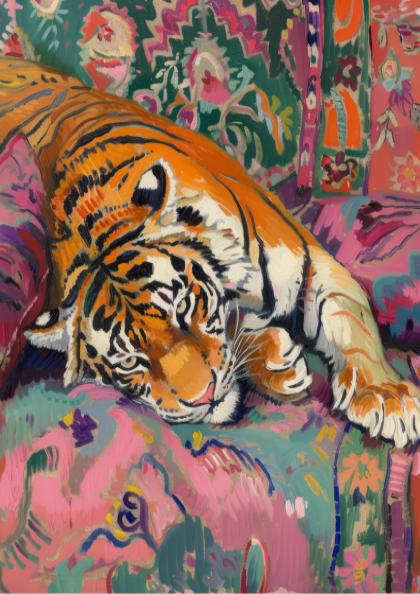 Wild Repose Modern Art - The Tiger on the Sofa Wall Print