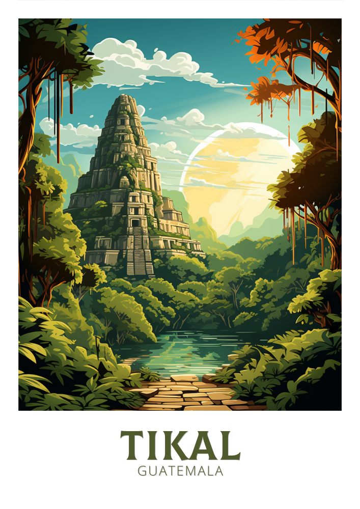 South America TIKAL PRINT - VINTAGE ARTWORK