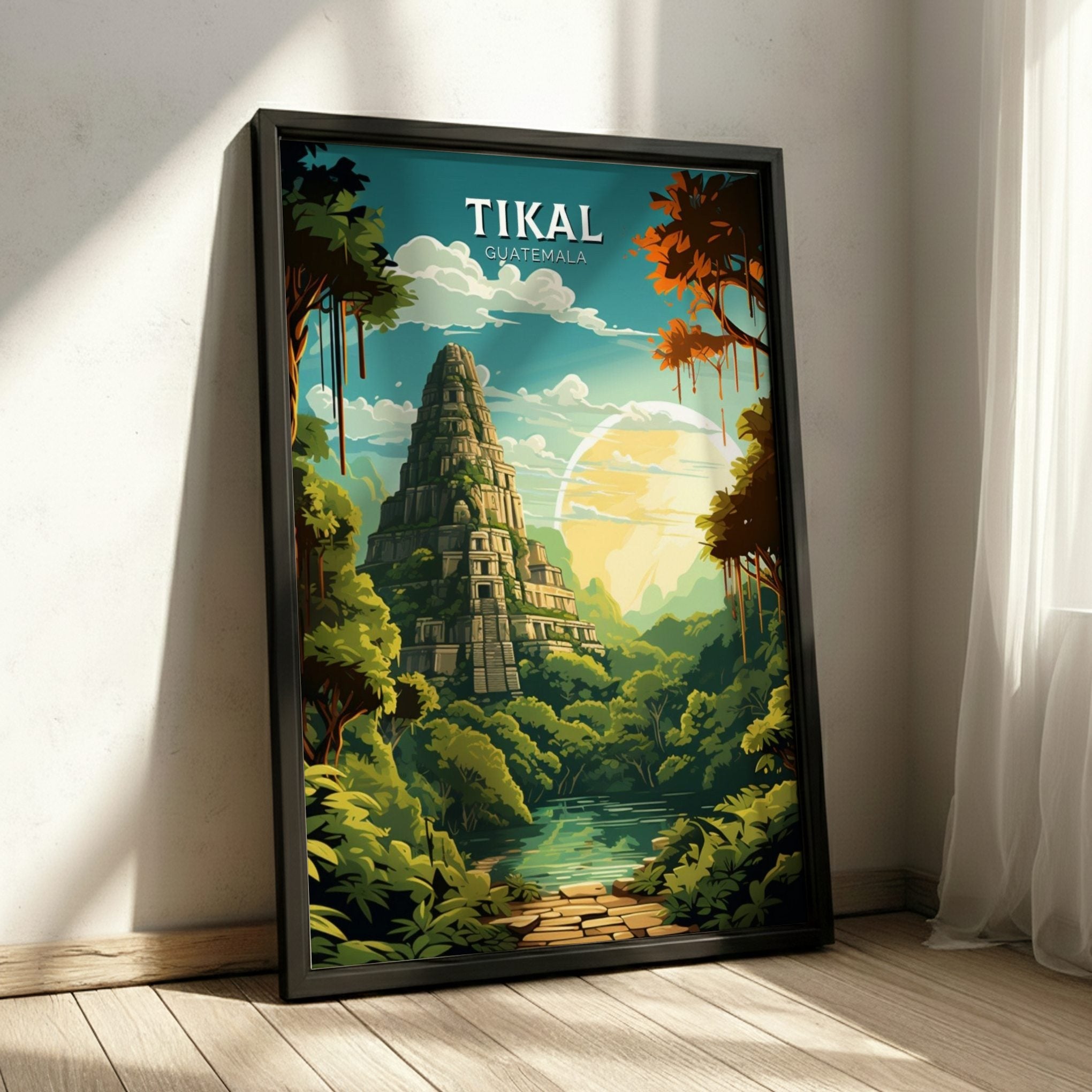 South America TIKAL TRAVEL POSTER - RETRO GUATEMALA ART