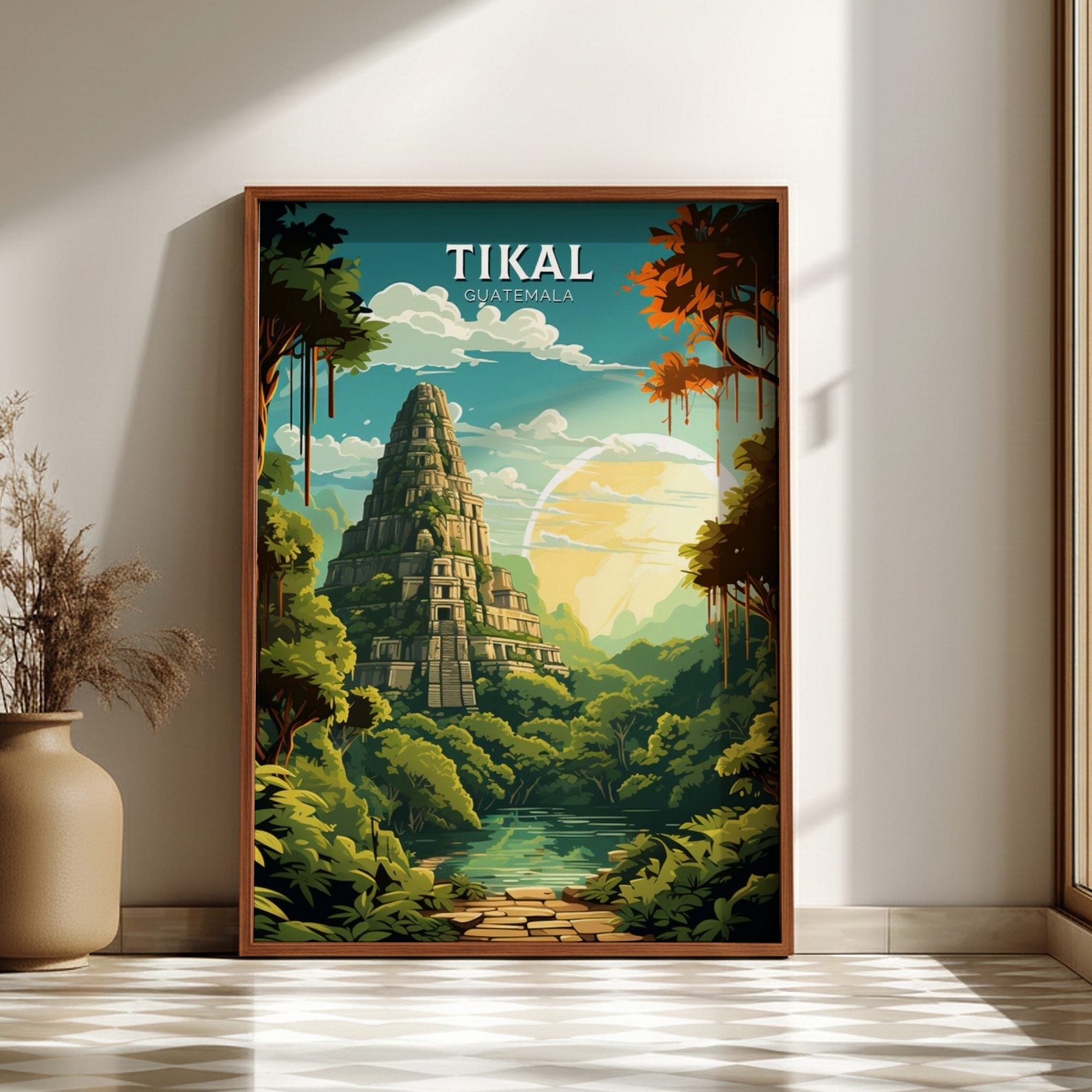 South America TIKAL TRAVEL POSTER - RETRO GUATEMALA ART