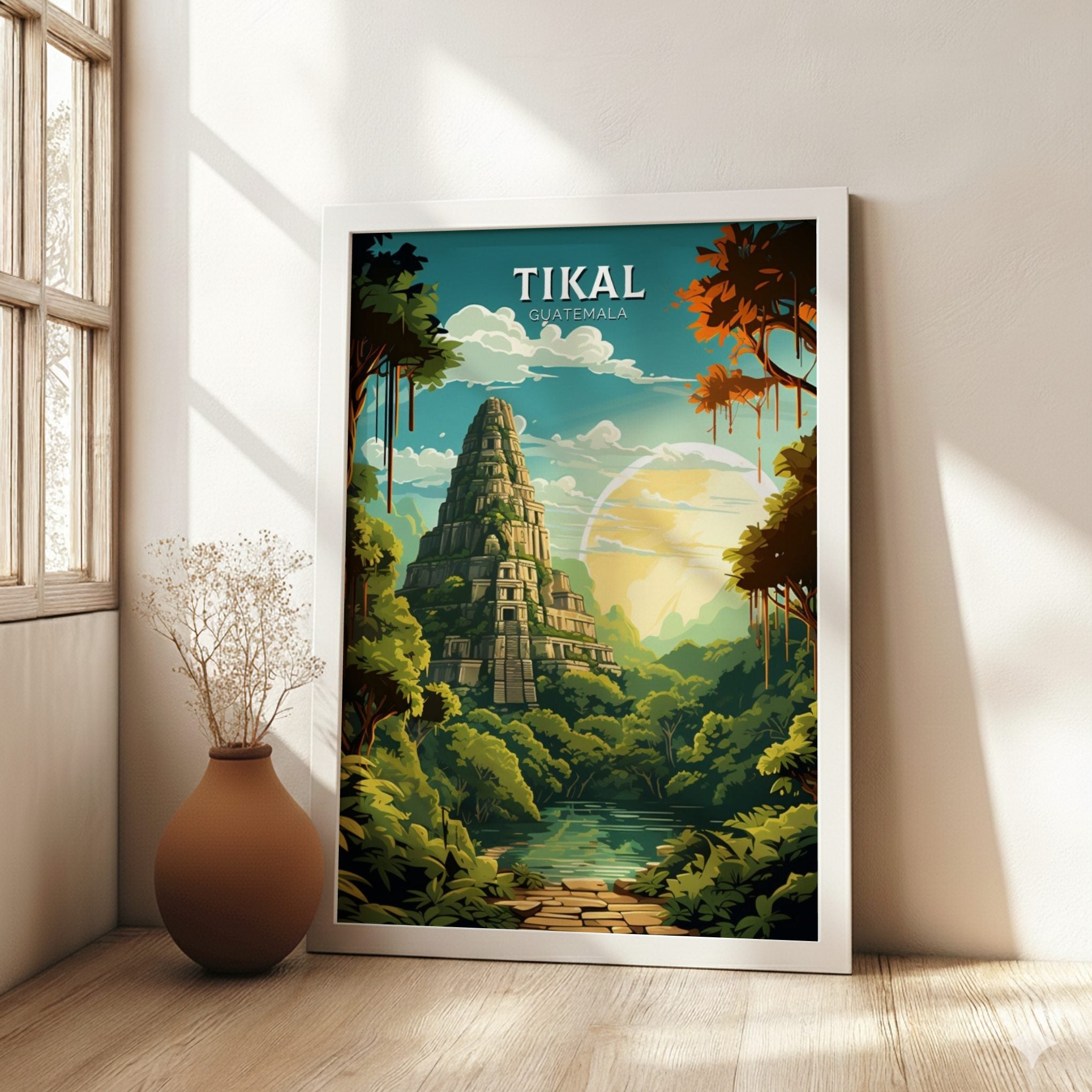 South America TIKAL TRAVEL POSTER - RETRO GUATEMALA ART
