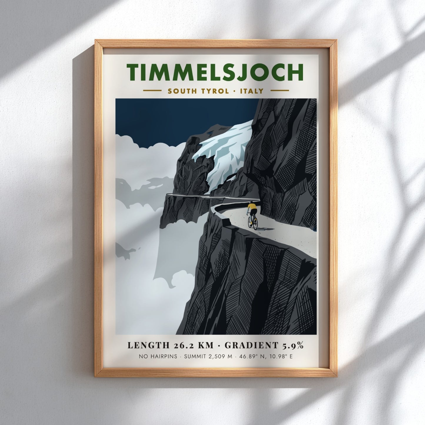 Poster of a cyclist riding on a cliffside road at the Timmelsjoch mountain pass