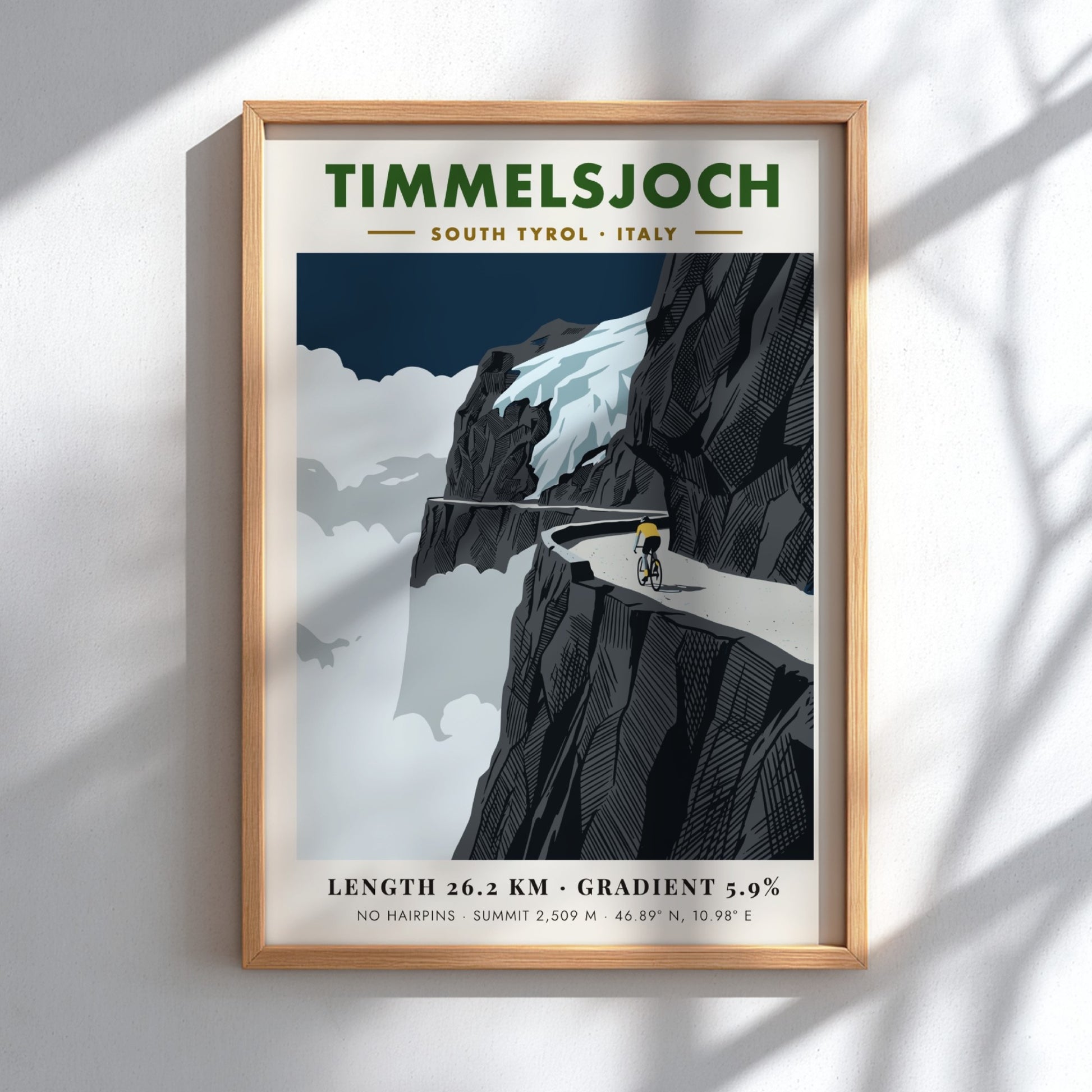 Poster of a cyclist riding on a cliffside road at the Timmelsjoch mountain pass