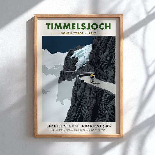 Poster of a cyclist riding on a cliffside road at the Timmelsjoch mountain pass