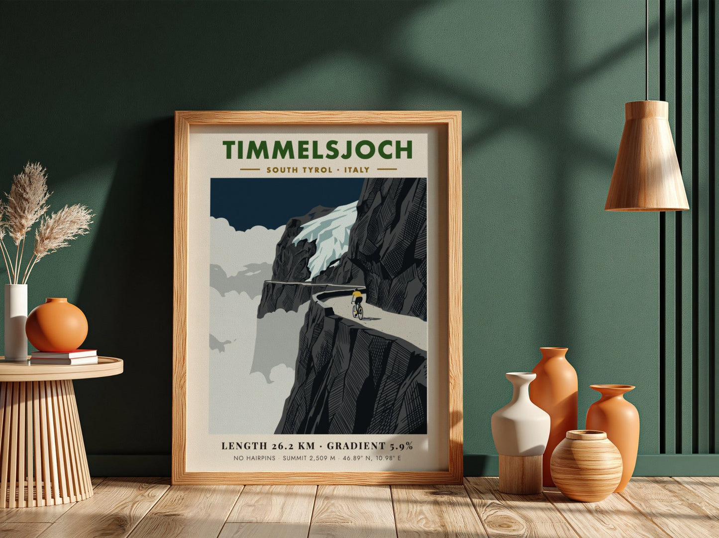 Poster of a cyclist riding on a cliffside road at the Timmelsjoch mountain pass