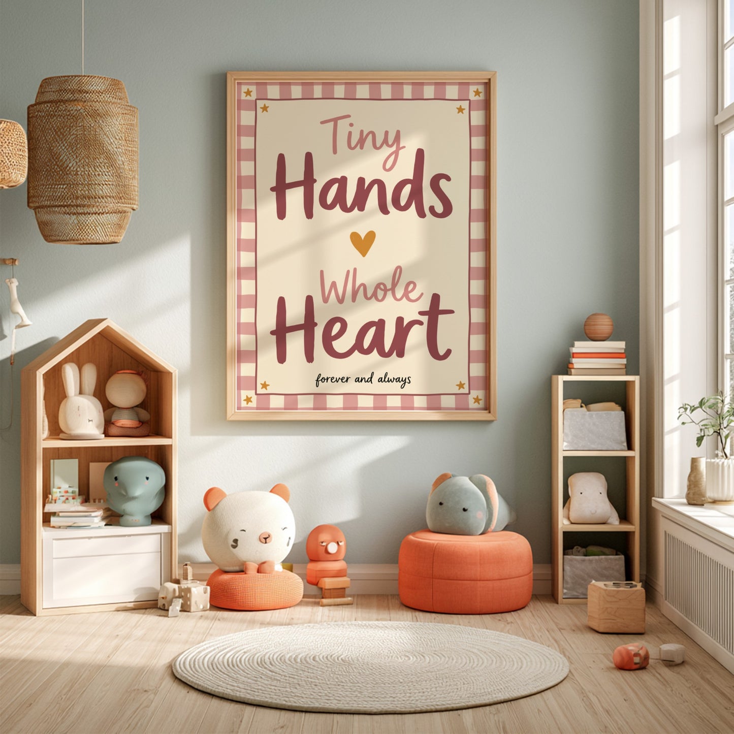 Kids room poster featuring warm colors and playful typography, perfect for nursery decor.