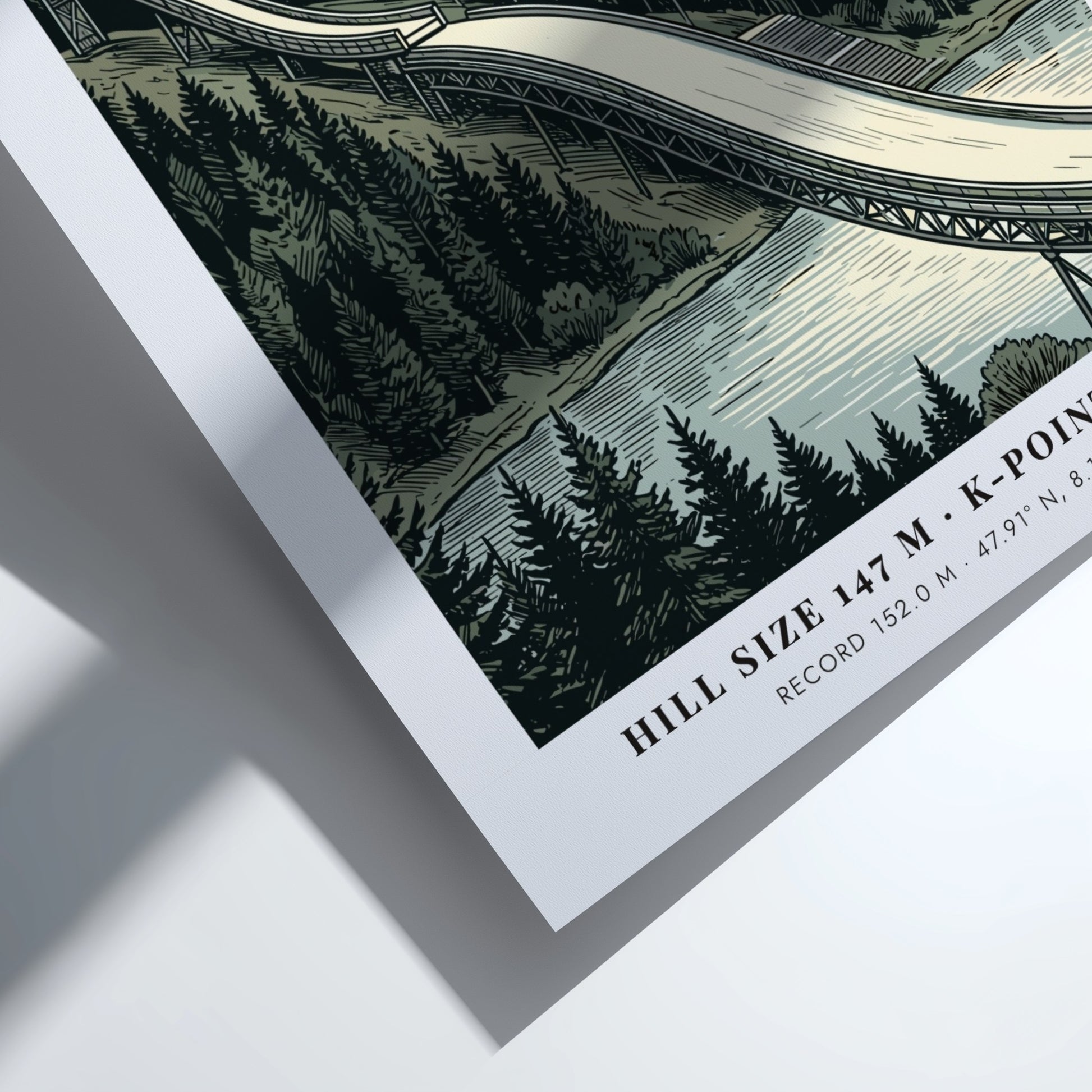 Poster of Titisee-Neustadt ski jump with a jumper against a pine forest background