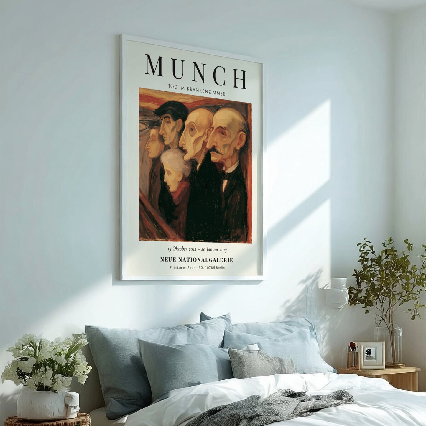 Edvard Munch poster featuring Tod im Krankenzimmer with muted tones and expressionist style